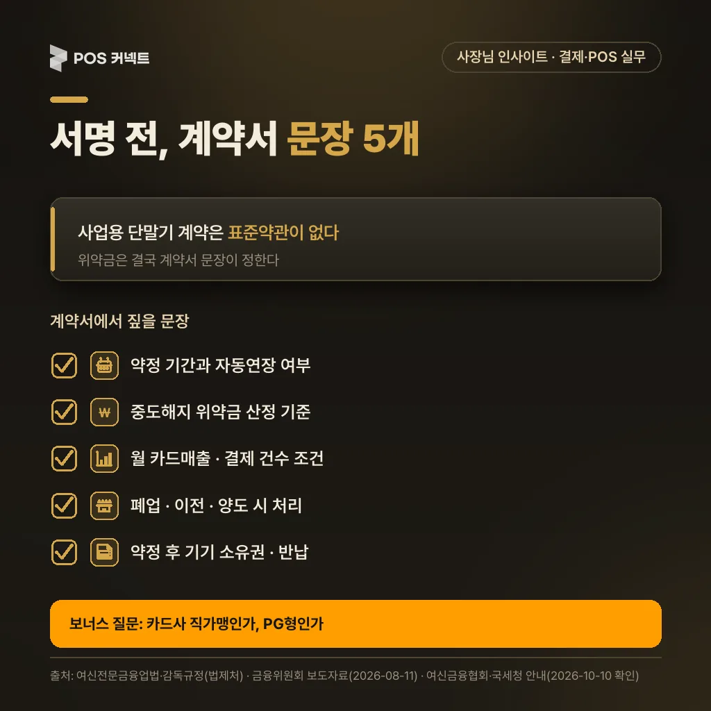 카드단말기 계약서 서명 전 확인할 문장 5개 체크리스트