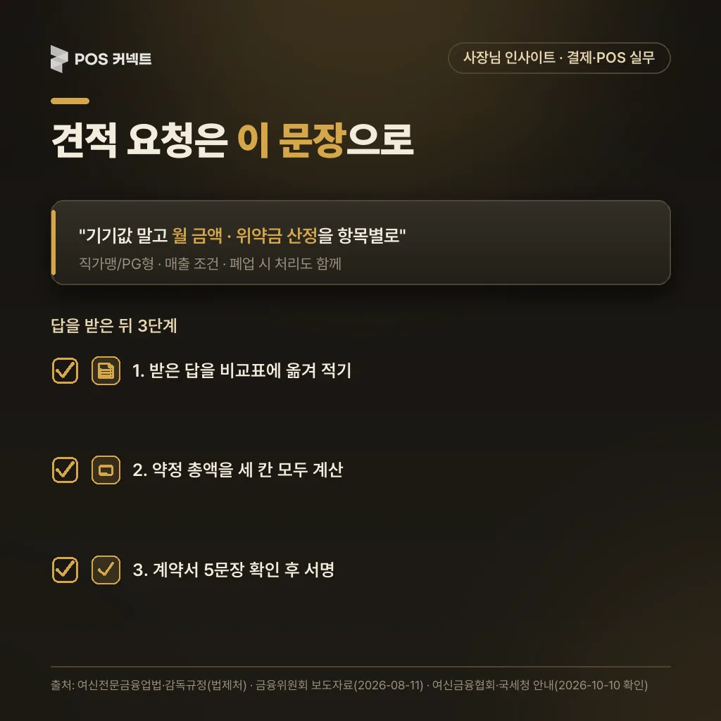 카드단말기 견적 요청 문장과 받은 견적을 비교하는 3단계